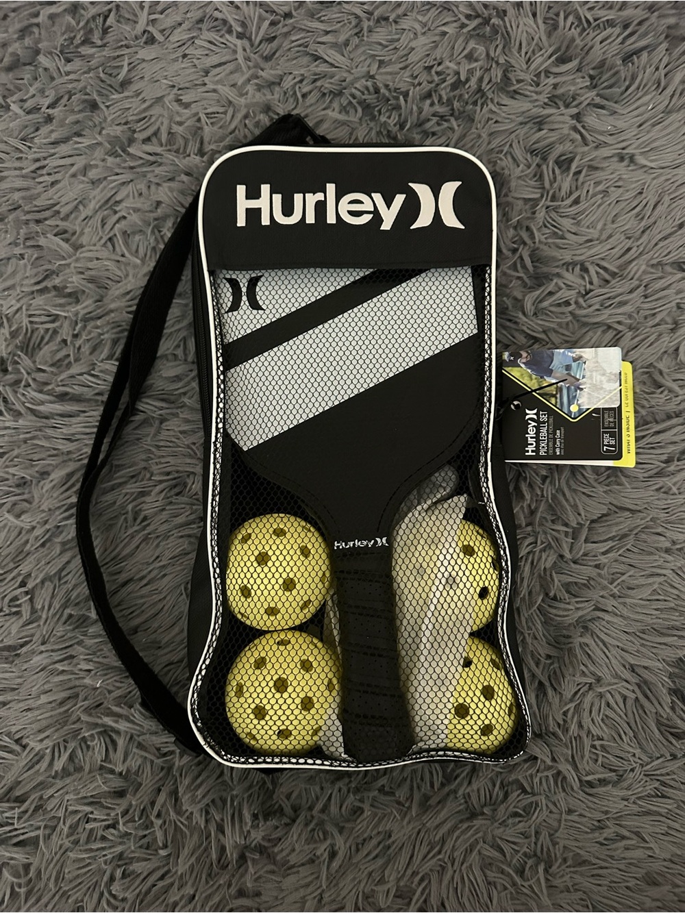 Hurley Black Pickleball Paddle Set with Yellow Balls and Carry Case